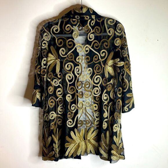 Parsley and Sage rare Soutache Black and gold sheer jacket size medium - Picture 2 of 6